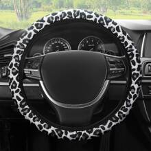 1pc Automotive Interior Four Seasons General Motors Non Inner Ring Elastic Band Leopard Pattern Cotton And Hemp Breathable, Comfortable, Anti Slip, Sweat Wicking All Models General Motors Steering Wheel Cover