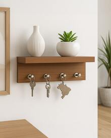 Minimalist Key Holder For 4 MDF Keychains Louro Freijó - Rust Brown - View 2