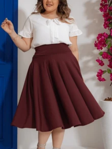 Plain Godet Midi Skirt Without Belt Various Colors Available P To G3 Evangelical Fashion Simple Casual Elegant None - 紫紅色 - 查看 1
