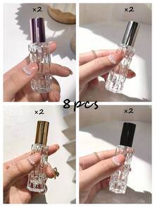 6 件 0.34 盎司透明空喷雾瓶带盖艺术设计化妆品香水乳液储存容器 DIY 美容工具，易于携带，适合旅行和外出，旅行配件家居浴室装饰秋季装饰返校香水瓶