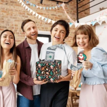 Black Background Christmas Pull Coin Box, Santa Claus Pull Tab Surprise, Holiday Pattern Surprise Gift, Highlighting Black Background With Christmas Elements