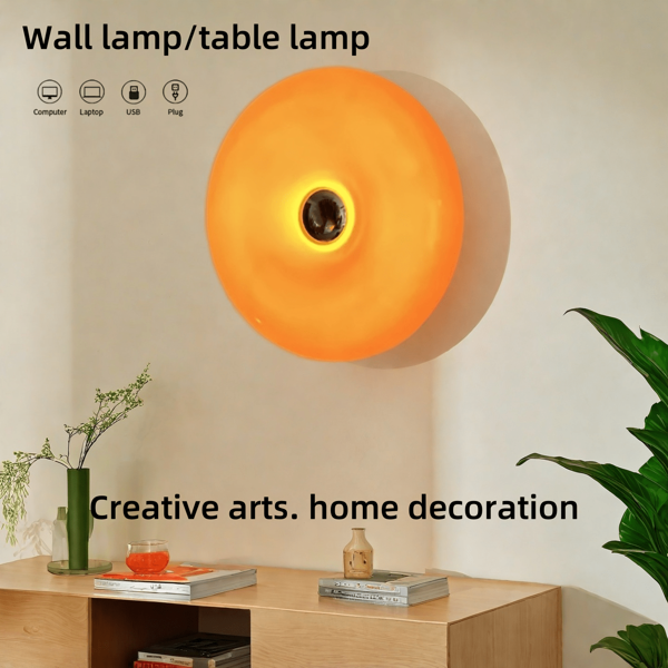 1pc Creative Cute Orange Lamp, Donut Wall Light, Bedroom LED Night Light, USB Powered, Dimmable & Color Adjustable Sunset Ambiance Lamp, Suitable For Room Decor/Office/Cafe/B&B
