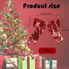 30 pezzi Fiocchi decorativi natalizi in raso rosso glitterato, burlap, corone, piccoli fiocchi per albero di Natale, adatti per matrimoni, feste, fattoria, decorazioni per la casa, decorazioni natalizie, decorazioni per la stanza, inverno