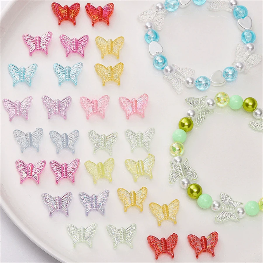 100Pcs 13*16mm Acrylic Iridescent Butterfly Loose Beads Earrings Pendant Jewelry Making Material Handmade DIY Accessories - Loại bướm - Xem 1