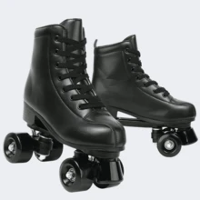 Milky Way Men's And Women's Roller Skate Shoes PU Leather High Top Shoes Classic Double Roller Skate Shoes Quad Roller Skate Shoes Men Ladies Neutral Roller Skate Shoes - 黑色黑輪 - 查看 4