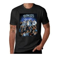 [Casual Outing] Men's "Homies Party Classic" Retro Graphic T-Shirt - Heavyweight Cotton, Vibrant Character Print, Short Sleeve, Round Neck, Casual Wear, Urban Streetwear|Round Neck Tshirt|Cotton Fabric - 黑色 - 查看 1
