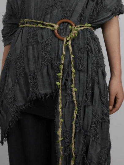LINEN Hand Braided Viking Renaissance Belt With Green Leaves, Ring Accessories Halloween LARP Cosplay Costume Accessories