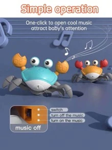 1件儿童音乐电动自动感应螃蟹玩具男孩女孩3-6岁仿真爬行螃蟹玩具宝宝生日礼物感恩节/圣诞节礼物