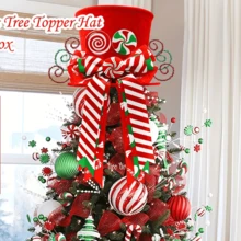 1pc Christmas Tree Topper Decoration, Christmas Candy Tree Top Decor With Red Hat And Mint Bow - Holiday Home Decor, No Power Needed, Polyester Material, Suitable For Christmas Tree Topper (Christmas Tree Not Included) Christmas Decorations Room Decor Winter Christmas Decorations Home Christmas Gifts Christmas Decor - Multicolor - View 4