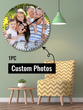 1 pieza Reloj de pared personalizado con foto, reloj de pared personalizado con imagen, relojes de pared de foto de 8/10/12 pulgadas para decoración de la sala de estar con foto, reloj de escritorio personalizable para el dormitorio, regalo personalizado para cumpleaños, boda, San Valentín y aniversarios