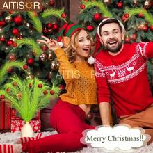 10 Stücke/Packung Neue Weihnachtsbaum Zweig Elf Grüne Lockige Künstliche Pflanze DIY Deko Zweige