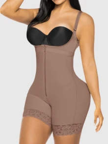 1 Pc Women High Compression Body Shaperwear, Shapewear , Butt Lifting And Tummy Control Jumpsuit, Thigh Slimming Lingerie, Suitable For Daily Wear Or Formal Occasions - 鏽棕色 - 查看 1