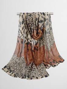 1 件时尚女士花卉印花雪纺围巾，轻盈百搭，适合春季日常穿着 - 粉色 - 查看 8