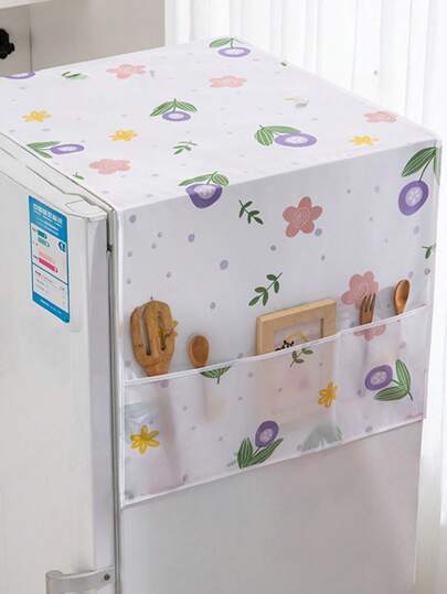 1pc Floral Print Refrigerator Dust Cover, Waterproof And Oil-Proof Fridge Cover