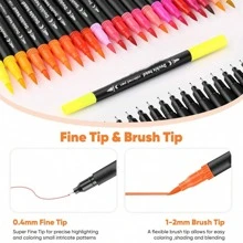 Marcadores duales tipo pincel, útiles escolares, artículos escolares, marcador de punta fina a color y resaltador tipo pincel para colorear para adultos, caligrafía manual, escritura de planificadores, proveedor de arte (set de 12/24/36/48/60/80/100/120 colores)