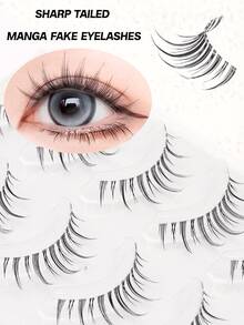 5对韩国小恶魔假睫毛，手工制作柔软假睫毛，6-12毫米，尖尾卡通猫眼风格，可重复使用，化妆睫毛，适合圣诞节、感恩节、万圣节礼物或个人使用