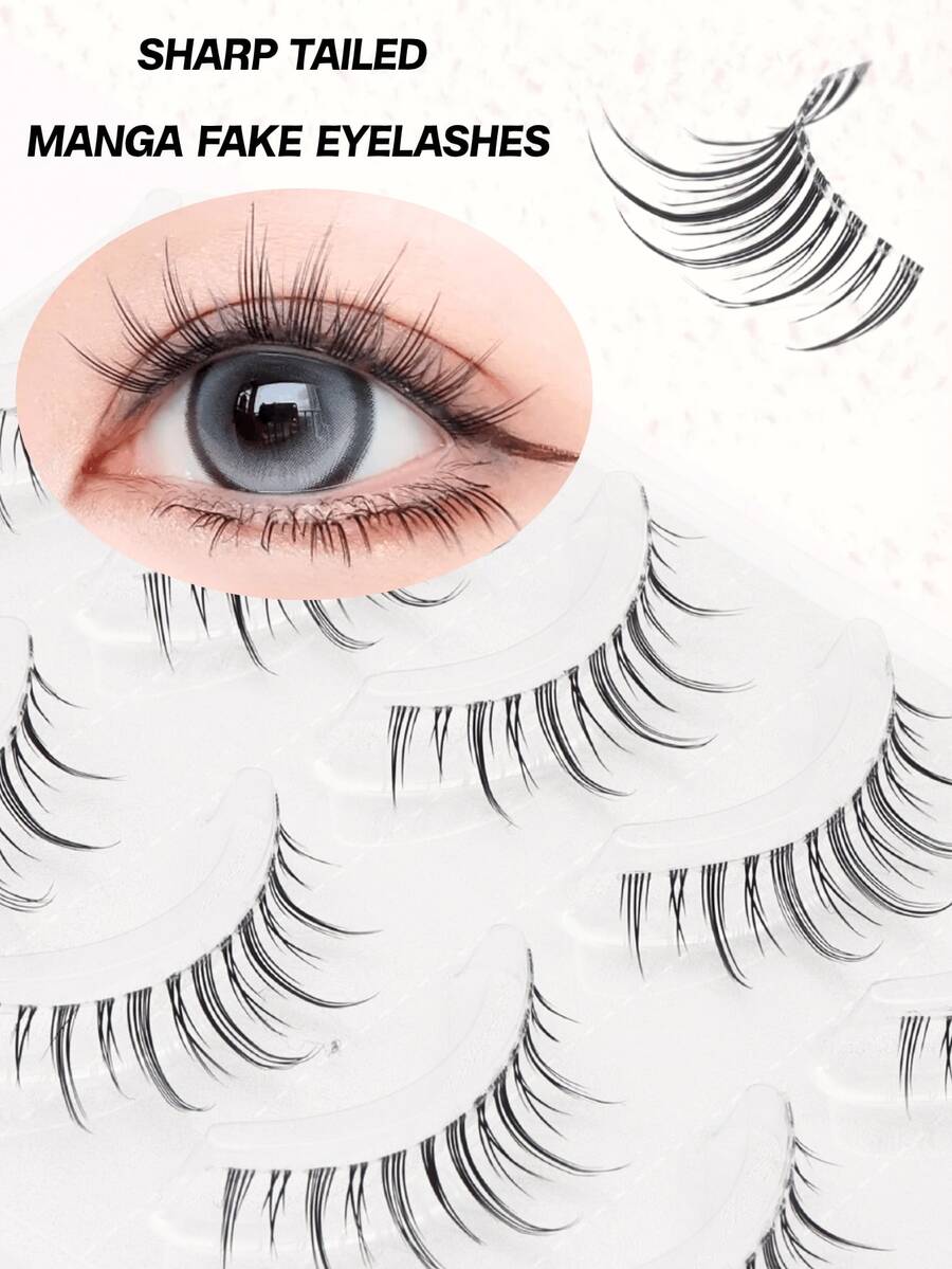 5对韩国小恶魔假睫毛，手工制作柔软假睫毛，6-12毫米，尖尾卡通猫眼风格，可重复使用，化妆睫毛，适合圣诞节、感恩节、万圣节礼物或个人使用