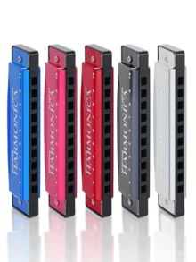 1pc 10-Hole Blues Harmonica, Durable Metal C-Key Harmonica With Polished Effect - Includes Protective Case, Ideal For Beginners, Available In Black And Gold - Multicolor - View 3