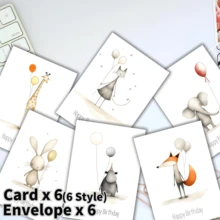 6 طقم، طقم بطاقات عيد ميلاد، ست بطاقات عيد ميلاد مرحة وطريفة، تصاميم متنوعة، مجموعة متنوعة من البطاقات الجنسية المتنوعة مع حيوانات غريبة وبالونات