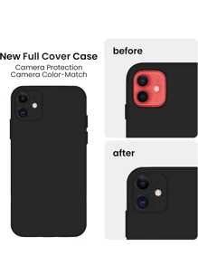 三合一手机壳，[直边][摄像头保护]硅胶升级防震壳，包含[2张屏幕保护膜]，磨砂软壳，黑色，钢化玻璃防水防震防刮