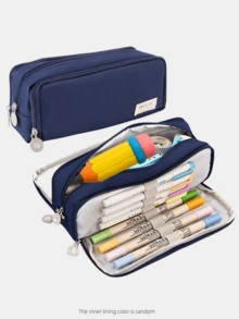 大容量铅笔盒，时尚实用，办公文具收纳袋，简约耐用，多功能设计，男女皆宜，非常适合学校、大学和办公室使用。可收纳钢笔、化妆品、美术用品等。是理想的礼物之选，也是开学季的完美之选。 - 彩色 - 查看 10