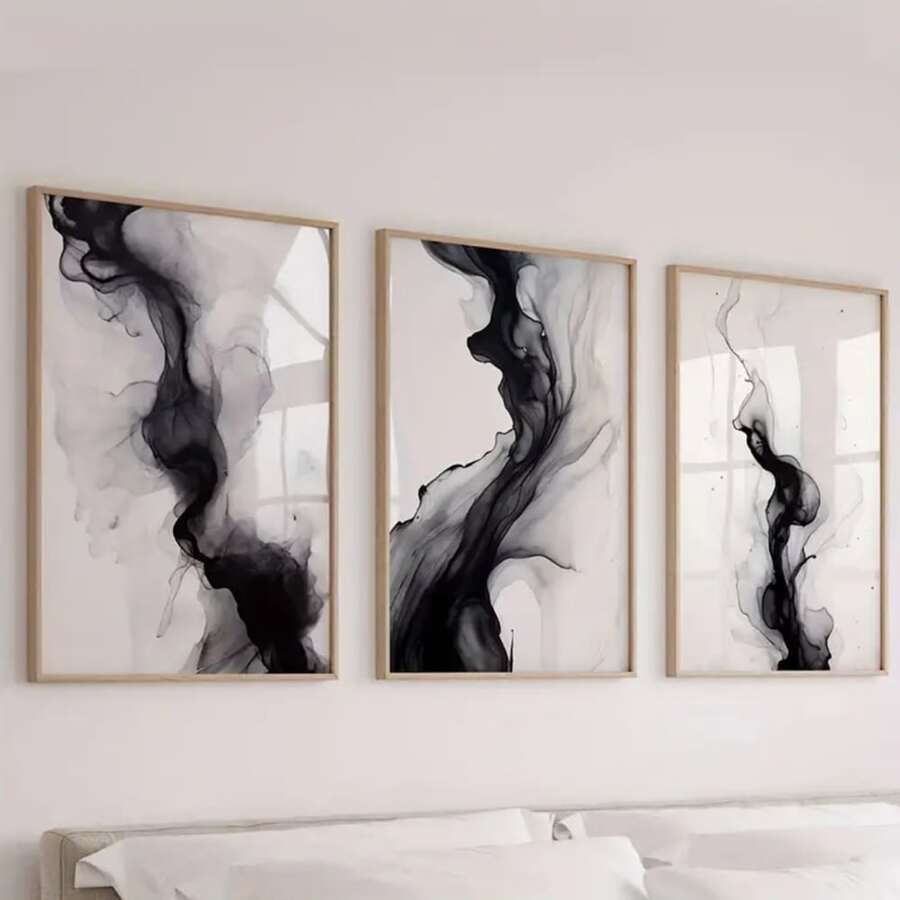 3 件可选框架帆布海报,现代艺术,抽象黑白画廊帆布画,适用于卧室客厅走廊、墙壁艺术、墙壁装饰、冬季装饰、房间装饰、墙壁艺术 - 彩色 - 查看 1