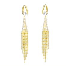 1 Pair Luxurious Golden-Tone Tassel Drop Earrings With Sparkling Cubic - Elegant Statement Jewelry For Parties, Perfect For Women's Date Night, Wedding