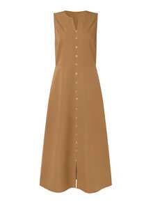 女士优雅派对太阳裙深绿色/黑色/玫红色/驼色，时尚 V 领无袖口袋 A 字裙 - 适合休闲外出派对日常通勤