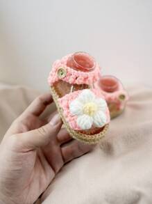 1 Pair Infant Flower Crochet Knitted Pre-Walker Shoes/Socks