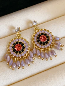 2入組時尚優雅水晶流蘇耳環，長款式，百搭，適合女性日常穿著，送禮佳品