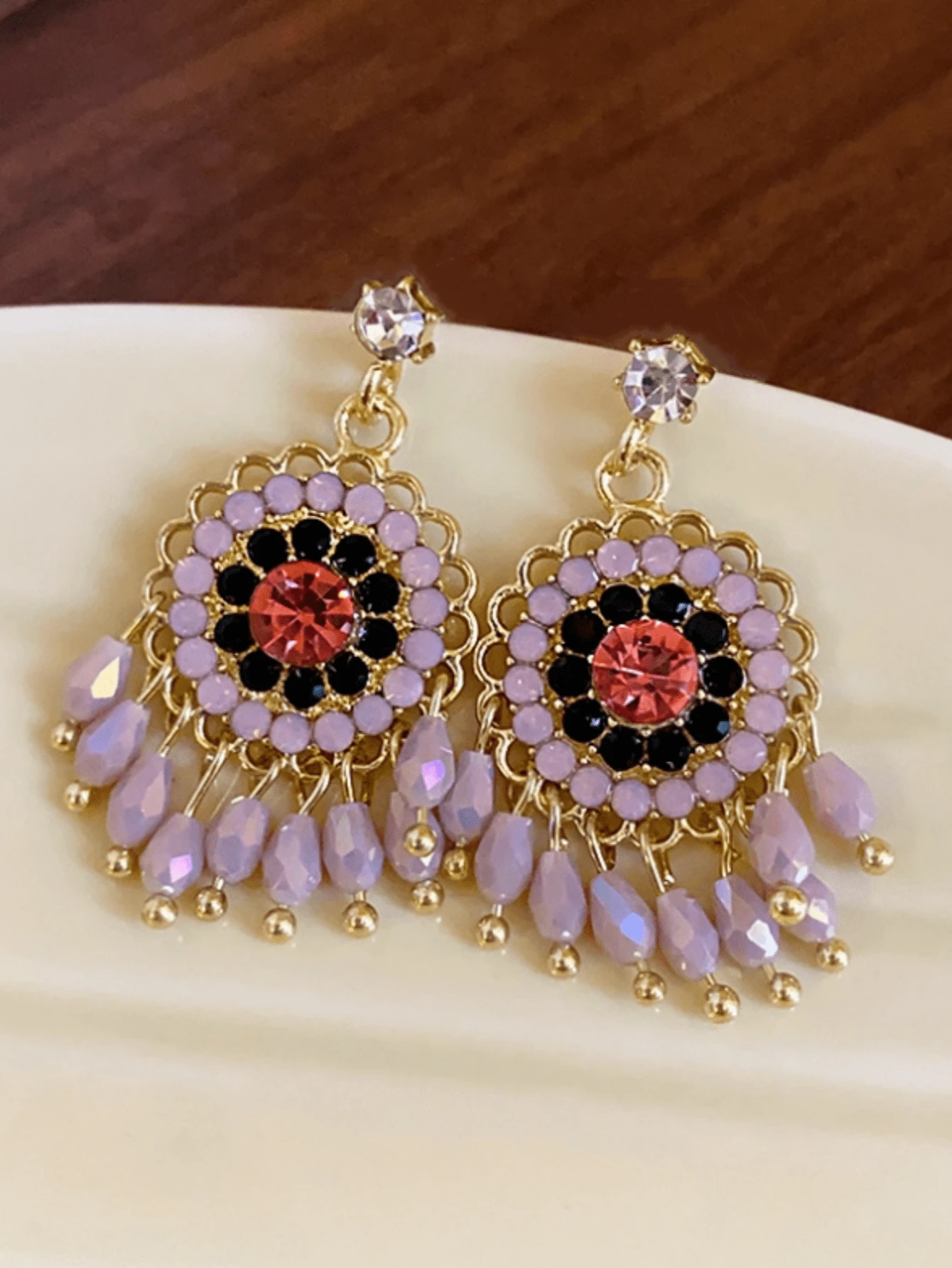 2入組時尚優雅水晶流蘇耳環，長款式，百搭，適合女性日常穿著，送禮佳品