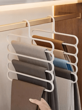 1pc 5-Tier Space Saving Pants Rack, Multi-Functional Wardrobe Storage Organizer, Plastic Trousers Hanger, Closet Organizer For Pants, Jeans, Skirts, Scarves, Bedroom Closet & Balcony Drying, Home Decor Accessory, Suitable For Pants, Skirts, Scarves, Household Storage, Home Decor - Home Organization Accessory, Home Decor, Father's Day Gift (Random Style)