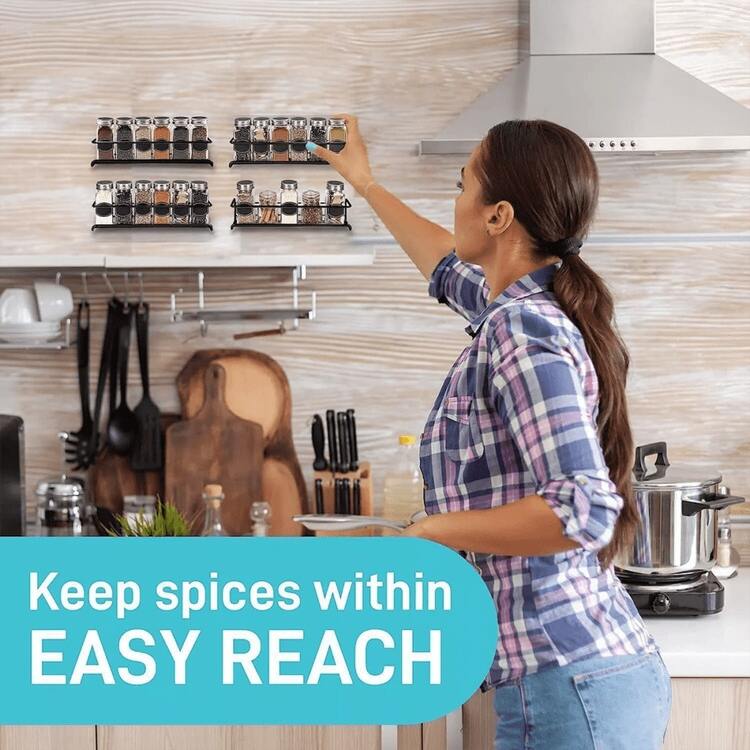 2pc Kitchen Metal Spice Herb Jar Rack Cupboard Door Wall Storage Organiser Holder,Black - 2PC Spice Jar Storage Rack - View 5