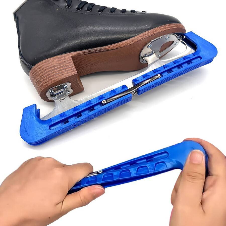 1 对可调节弹性冰鞋套，带保护刀片，稳定耐用，耐刮擦和生锈，有灰色、红色或蓝色可选，适用于在储存和运输过程中保护冰鞋，非常适合冰球鞋和花样滑冰鞋。 - 彩色 - 查看 1