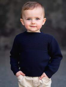Suéter infantil topo con textura damero | Cuello redondo, manga larga, punto suave - Azul Marino - Ver 3