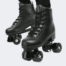 Milky Way Men's And Women's Roller Skate Shoes PU Leather High Top Shoes Classic Double Roller Skate Shoes Quad Roller Skate Shoes Men Ladies Neutral Roller Skate Shoes - 黑色黑輪 - 查看 6