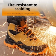 Men's Steel Toe High Top Work Boots Comfy Non Slip Vintage Lace Up Shoes For Men's Outdoor Work Out Activities Men Safety Shoes - 黃色 - 查看 3