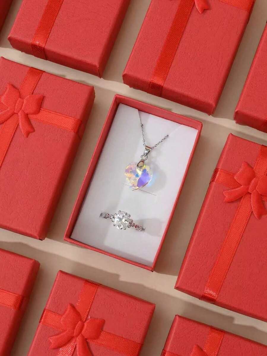 12pcs Necklace Earring Ring Bracelet Paper Gift Box Set, Ribbon Packaging Box, Wedding Decor, Most Cost-Effective, Small Business Supplies, Packaging Box, Wedding Decor, Wedding, Gift Box, Wedding Supplies - Red - View 1