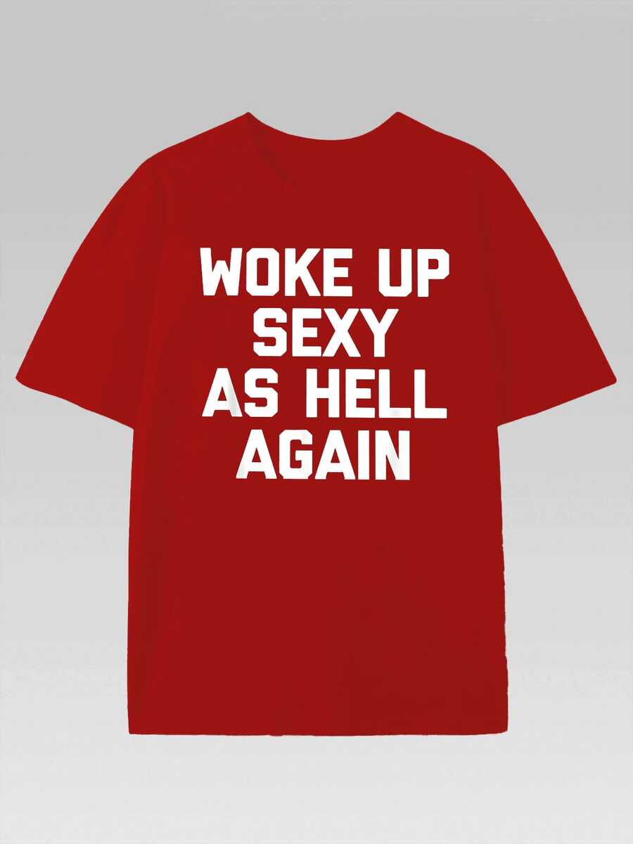 PAYEAH Woke Up S*Xy As H*Ll  Again T-Shirt  (Single Piece)100% Cotton 220g Heavy Cotton T Shirt - 紅色 - 查看 1
