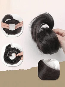优雅女士发饰，甜甜圈发髻假发，4英寸弹性夹式接发，耐热合成纤维，百搭设计，适合所有发质，佩戴牢固，适合日常佩戴及各种场合。 - 彩色 - 查看 4
