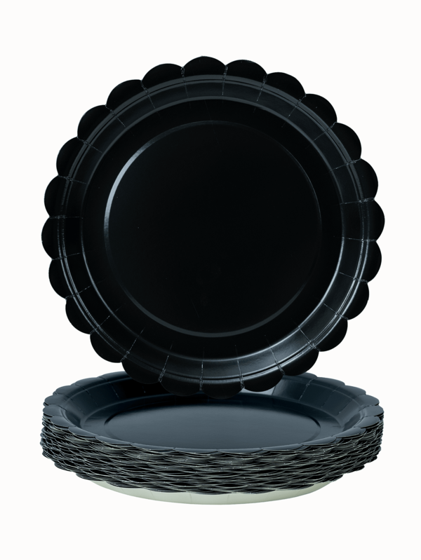 10 piezas/25 piezas Platos de papel desechables con tema de pétalos negros, platos de astronauta para fiestas, vajilla de celebración, suministros de cocina y platos de papel desechables reutilizables adecuados para cumpleaños, bodas, fiestas, picnics familiares (7 pulgadas/9 pulgadas)