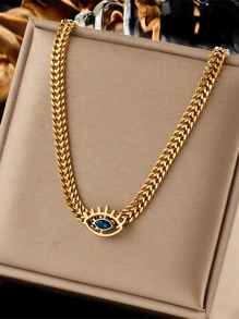 2pcs/Set Choice Of All Evil Eye Choker Necklace And Bracelet Set For Women Blue Evil Eye Bracelets For Girls,Stainless Steel With 18k Gold Plating