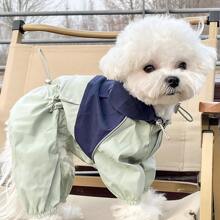 1pc Pet Raincoat Waterproof Windbreaker, Dog Clothes Quadruped Colorblock Utility Windproof Waterproof Stylish Jacket - Multicolor - View 14