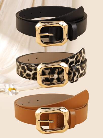 3 piezas Cinturón de cuero retro con hebilla cuadrada, versátil para vestidos, camisetas, pantalones casuales, cinturón de mujer elegante y de moda