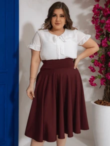 Plain Godet Midi Skirt Without Belt Various Colors Available P To G3 Evangelical Fashion Simple Casual Elegant None - 紫紅色 - 查看 2