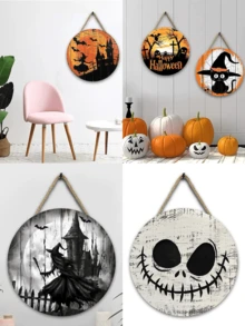 1pc 20*20*0.5 Assorted Wooden Halloween Decor Hanging Ornaments, Suitable For Halloween Holidays, Can Be Hung On Doors, Walls In Living Room, Bedroom, Etc. To Create A Festive Atmosphere For Theme Parties Home Decor Room Decor