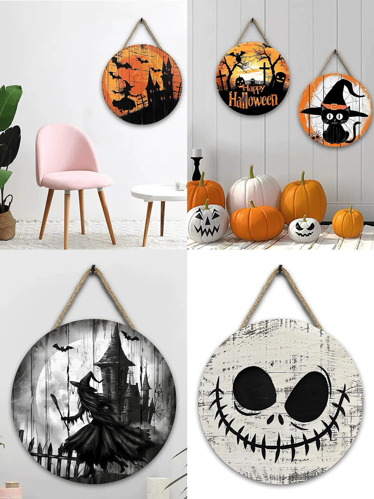1pc 20*20*0.5 Assorted Wooden Halloween Decor Hanging Ornaments, Suitable For Halloween Holidays, Can Be Hung On Doors, Walls In Living Room, Bedroom, Etc. To Create A Festive Atmosphere For Theme Parties Home Decor Room Decor