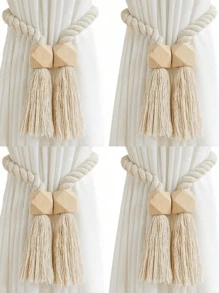 1/2/4/8 szt. Magnetyczne uchwyty do zasłon okiennych, proste drewniane klamry z frędzlami, odpowiednie do sypialni, salonu, kuchni i dekoracji domu