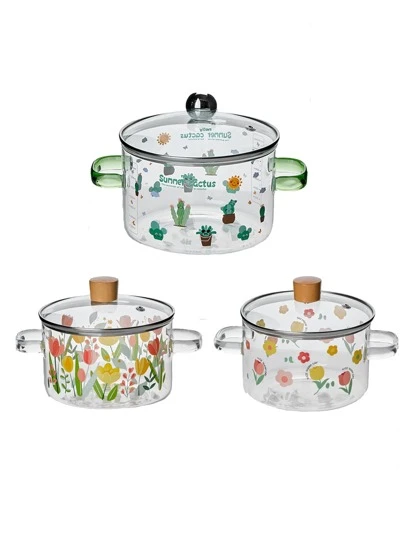 Avancerad kokkärl i borosilikatglas - Kaktus-, tulpan- och rosdesign - Perfekt för soppa, nudlar, såser och mer - Perfekt för hemmabruk och restaurangbruk, lämplig för högtider som jul, Thanksgiving och Halloween