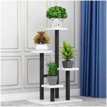 Lislark 4 Tier Metal Plant Stand Indoor Outdoor Garden Flower Pot Shelf Display Rack(Black+White) - Black and White - View 2